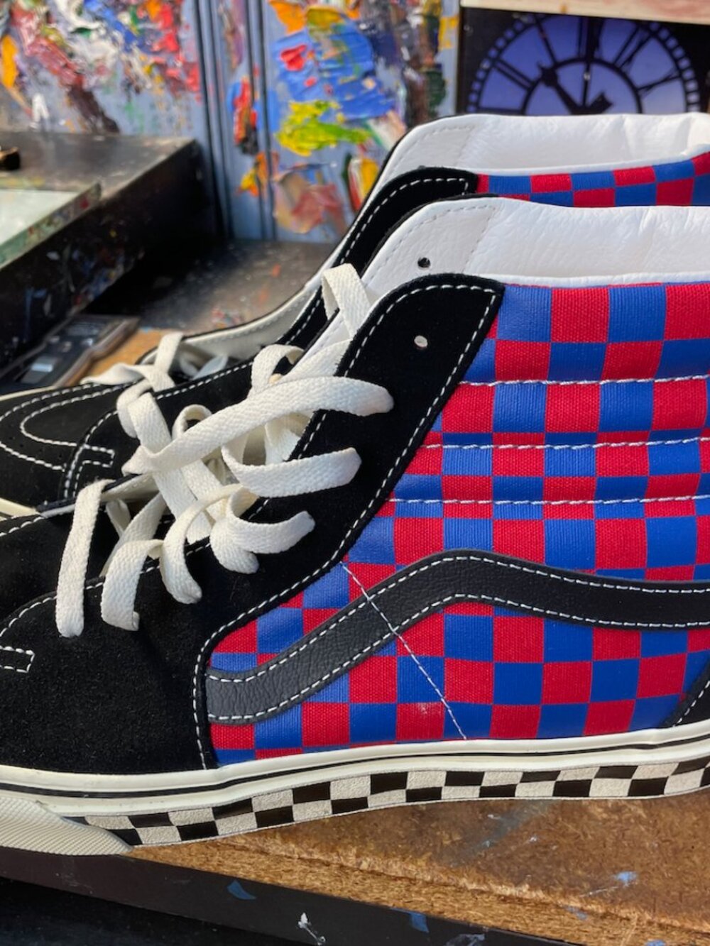 Vans Sk8-Hi Checkerboard Sidewall Red Blue Siz US 10 Men New VN000Y18RDB Sneaker